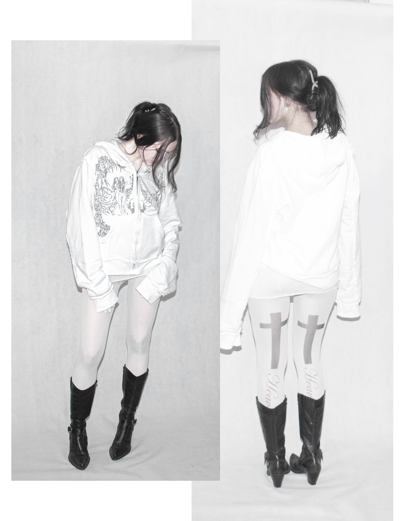 "nymph" white distressed hoodie