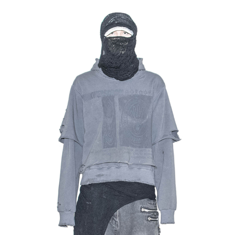 "PunkWebSchool" graphite distressed hoodie