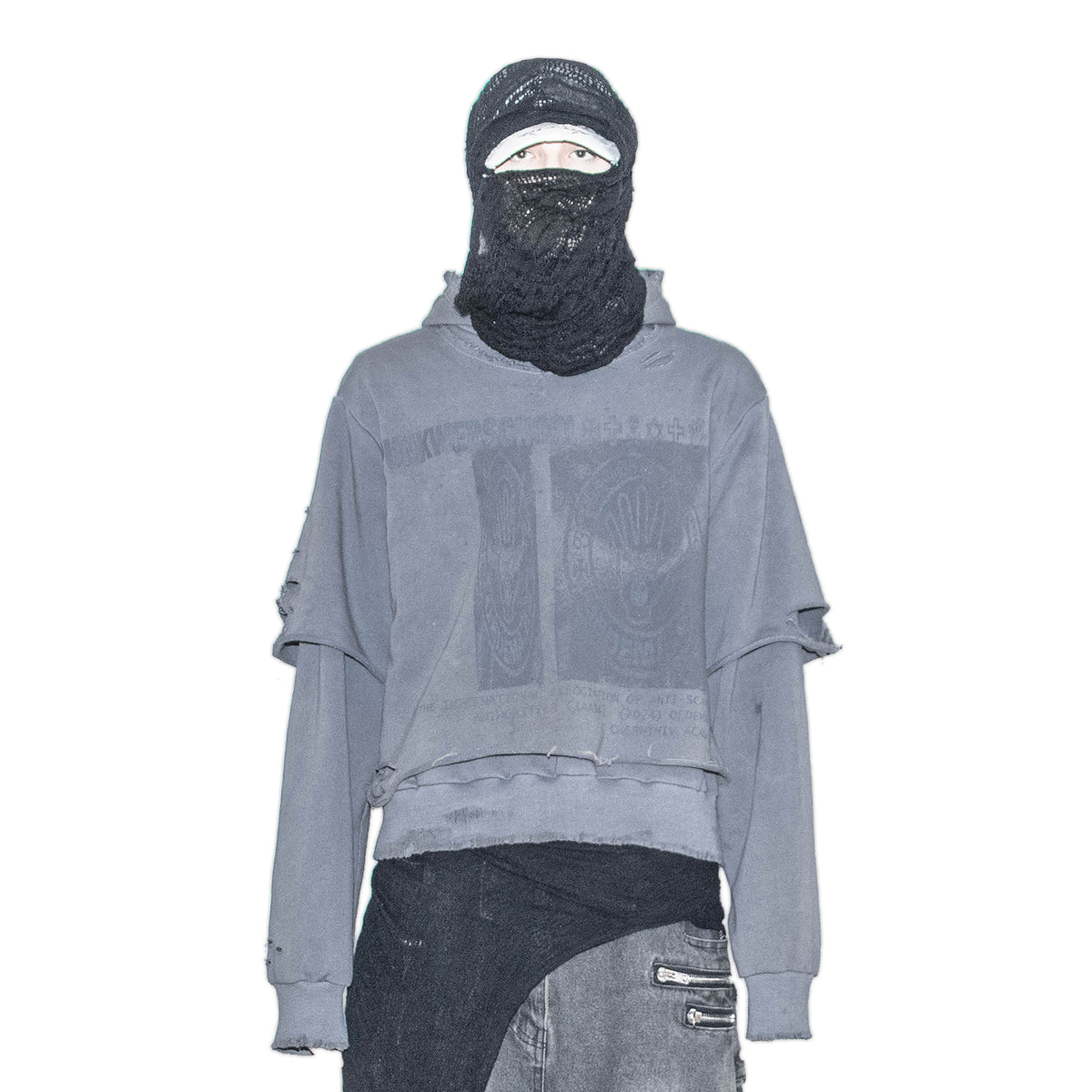 "PunkWebSchool" graphite distressed hoodie