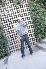 "PunkWebSchool" graphite distressed hoodie